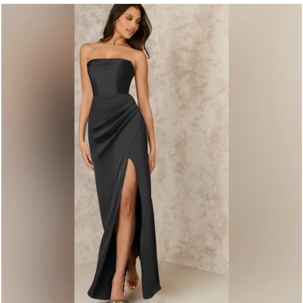 Azazie Strapless Stretch Satin Sheath Dress